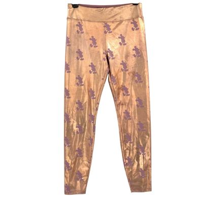 DISNEY Metallic Leggings Sz Small Rose Gold Lavender Mickey Mouse Twee Shiny